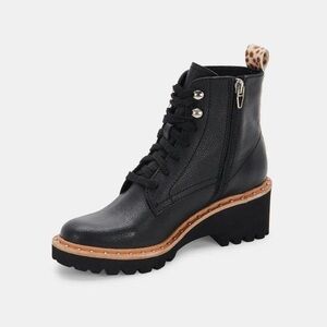 Dolce Vita Hinto Leather Leopard Print Trim Combat & Lace Up Boots - NWT